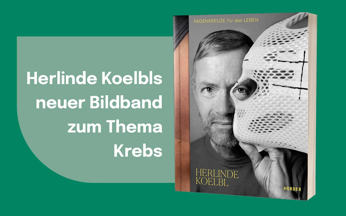 Schwarz-Weiß-Porträt von Herlinde Koelbl mit perforiertem Objekt, Buchcover 'Fadenkreuze für das Leben'